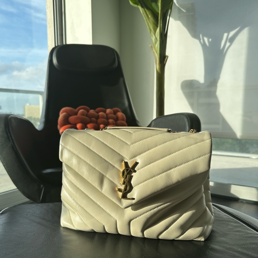 Yves Saint Laurent Loulou Medium Beige Leather Shoulder Bag